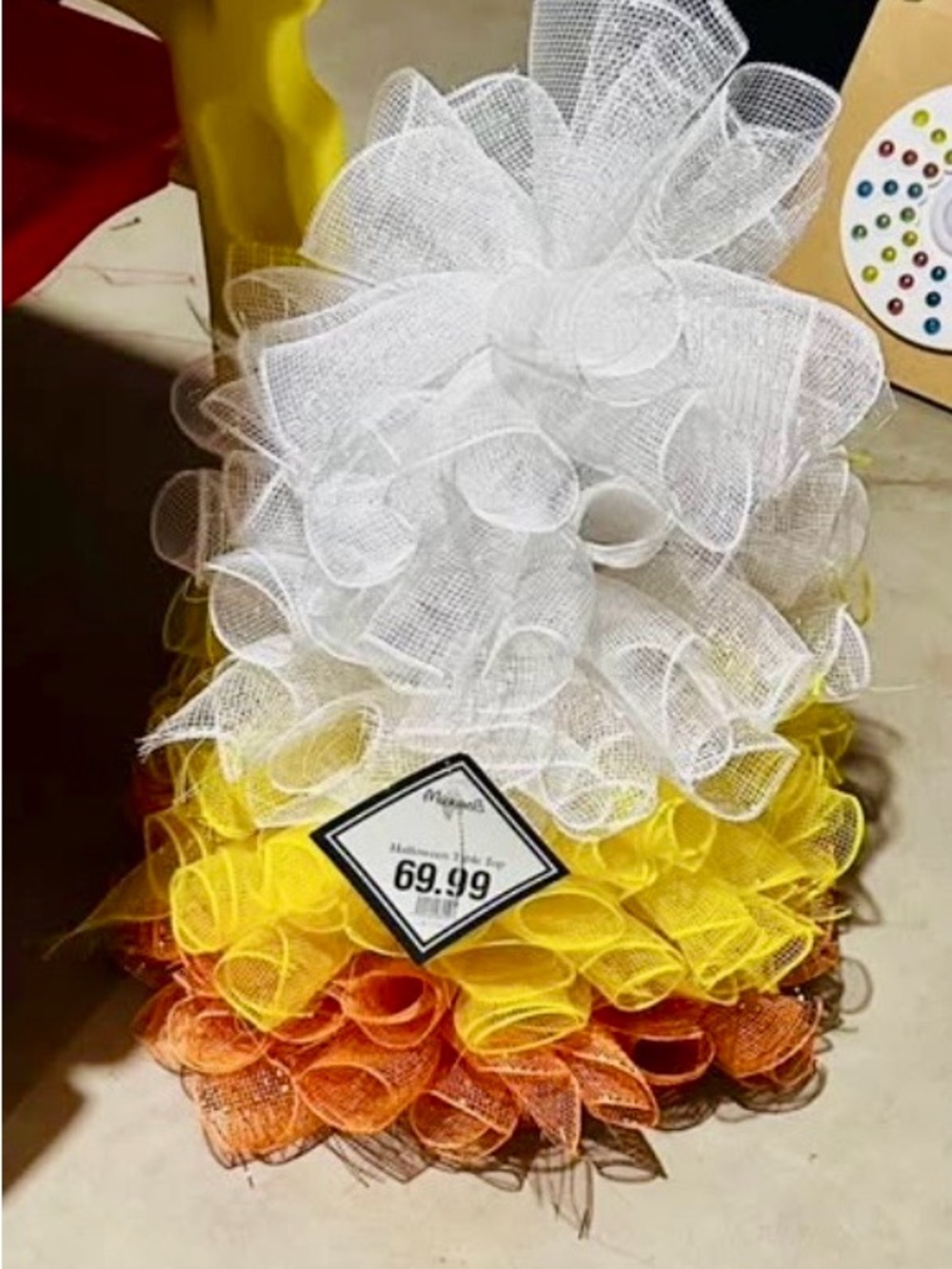 2 ft tall Sparkly Holiday Mesh Ribbon Candy Corn in White, Yellow & Orange